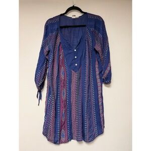 Roxy‎ Dress Womens Large Blue Purple Print 3/4 Sleeve Boho Bohemian Casual